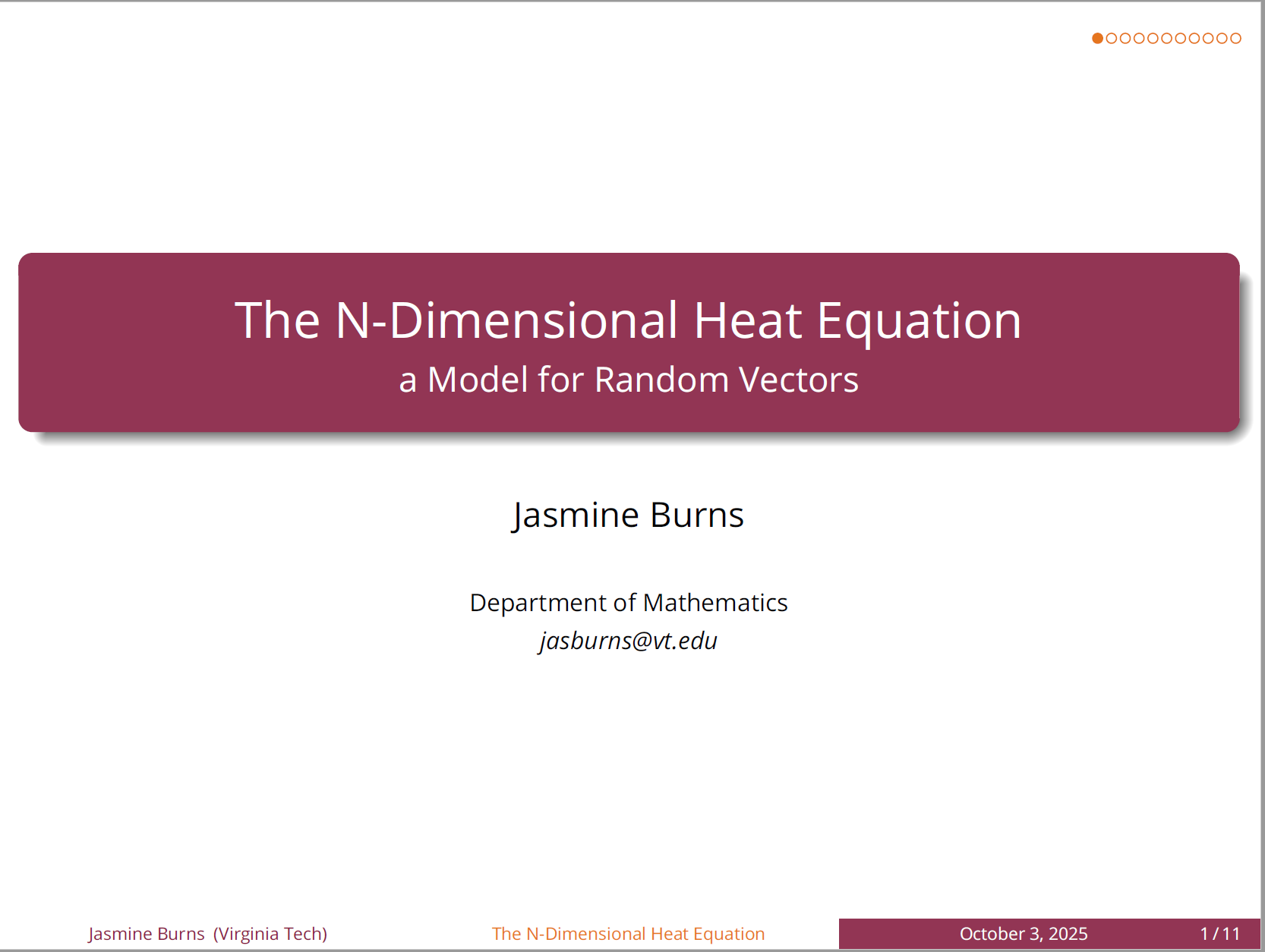 N-Dimensional Heat Equation (a Model for Random Vectors)